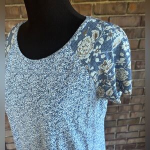 Lucky Brand Top Floral Rose Cotton Modal Zipper Blue Small